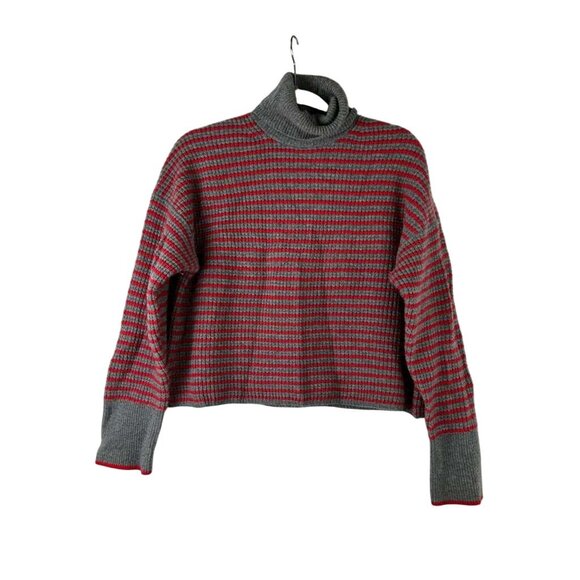 Madewell Women's Small 100% Merino Wool Waffle Knit Turtleneck Striped - Picture 8 of 13